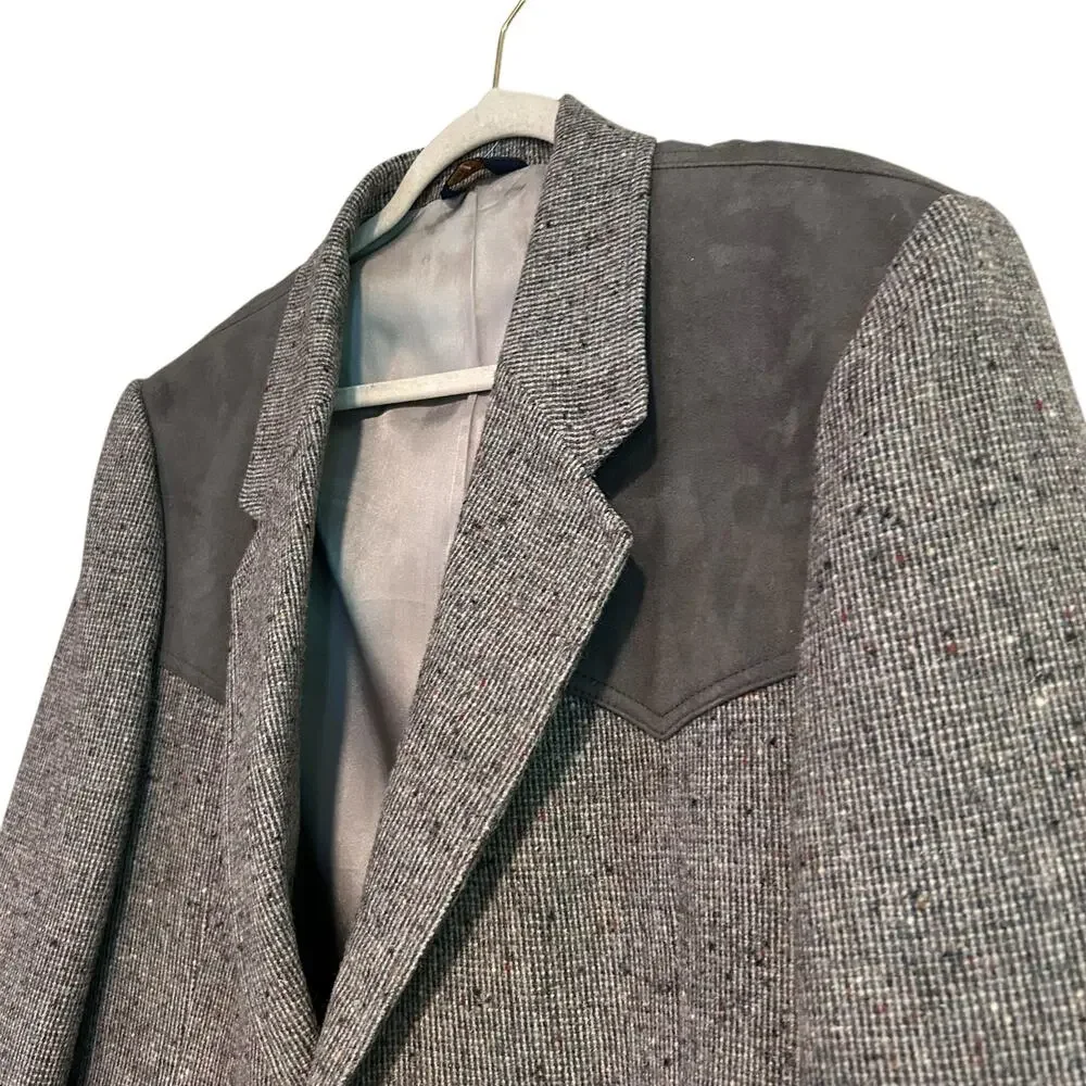 Pendleton Wool Suede Western Blazer Men’s 46R Large Gray USA Made